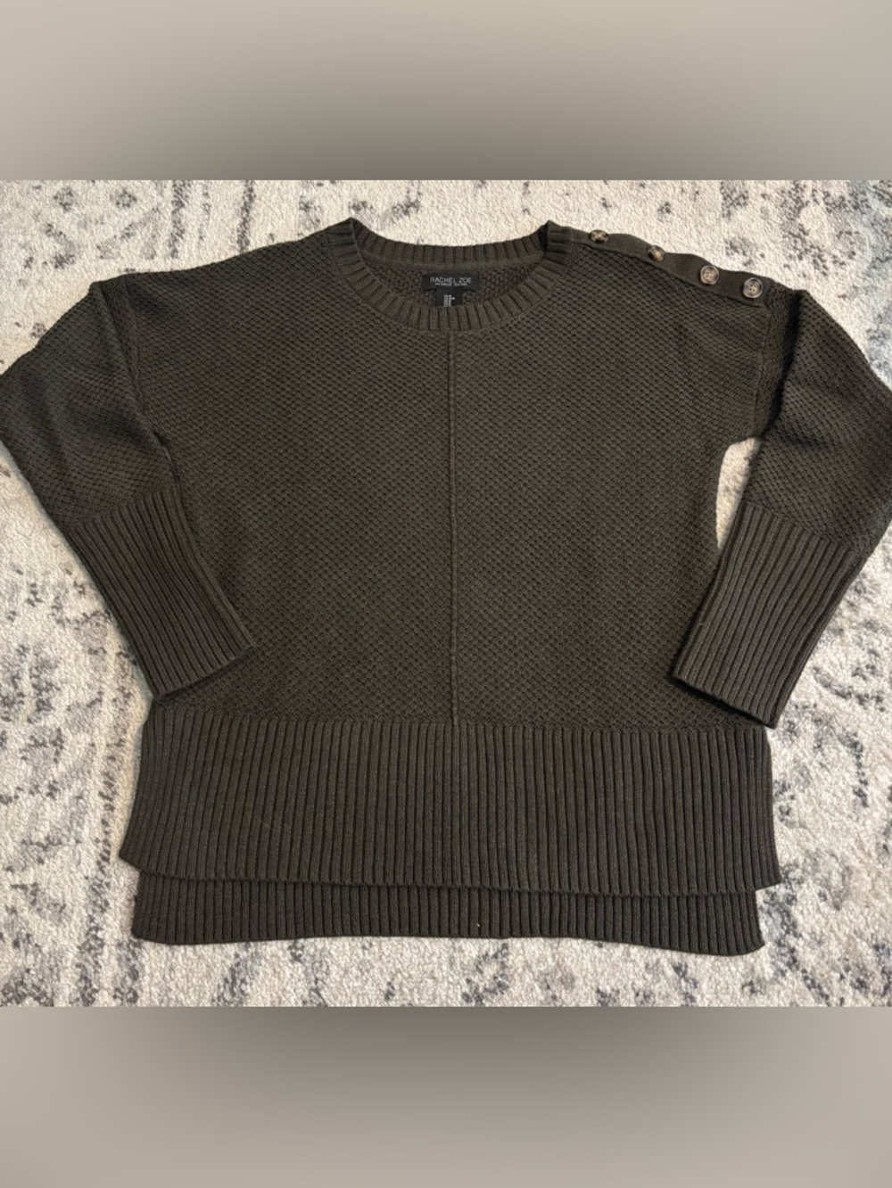 Rachel Zoe Olive Green Knit Sweater with Shoulder Buttons